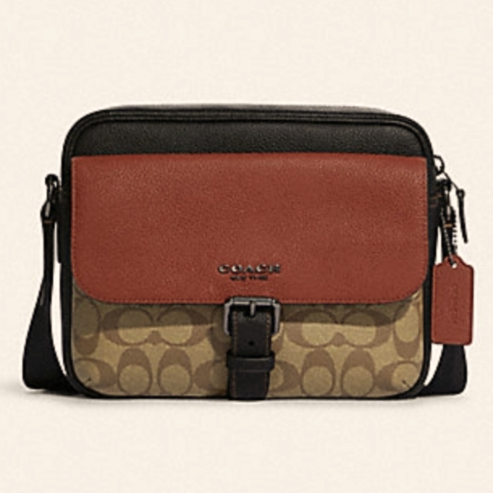 NWT Coach Hudson Crossbody In Pebble Leather & Signature Canvas